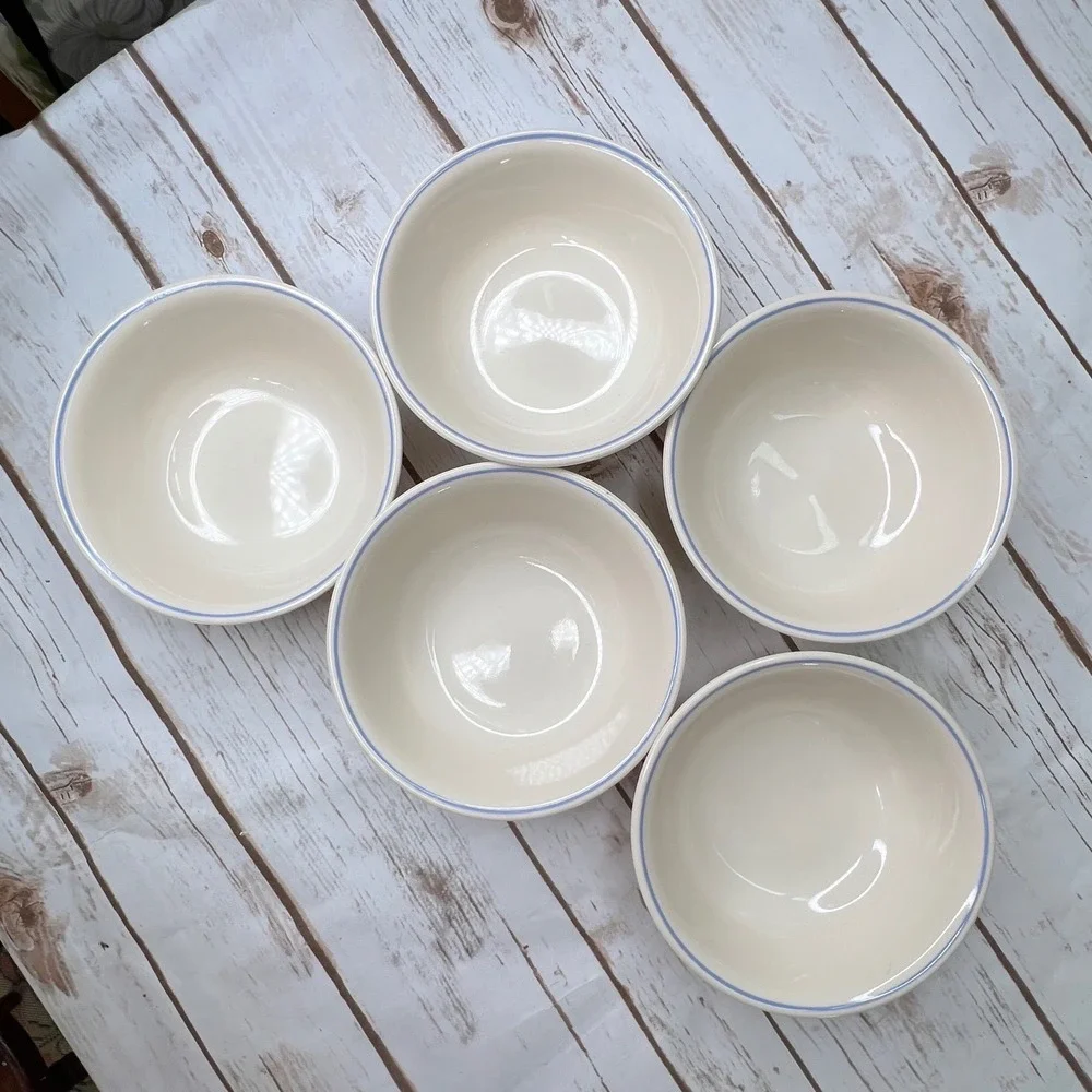 Corelle Bowls Cream Blue Classic Cafe Blue Rim Vitrelle Set of 5 6.25in